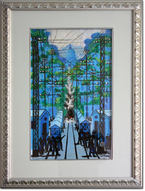 Giuseppe Carrino - Ferrovia cm 56X35 Olio su Cartoncino Tecnico