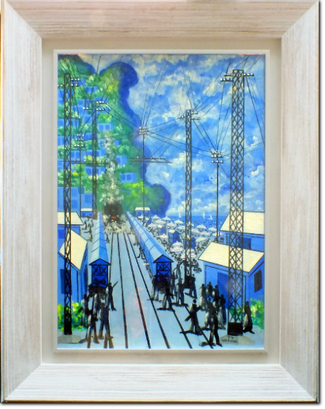 Giuseppe Carrino - Ferrovia cm 73X51 Olio su Cartoncino Tecnico