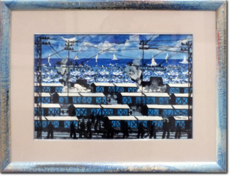 Giuseppe Carrino - Ferrovia sul Mare cm 35X50 Olio su Cartoncino Tecnico