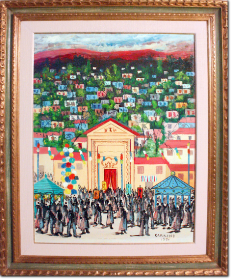 Giuseppe Carrino - Festa Paese cm 80X60 Olio su Tavola
