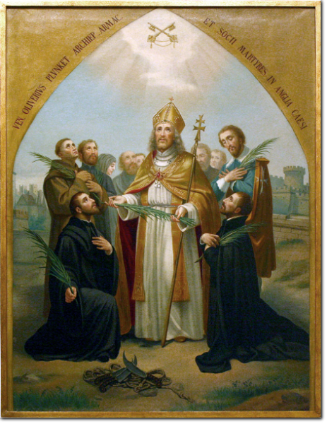 Pittore del XIX secolo - Schiera di Santi Martiri - Olio su Tela ad Ogiva - cm 100X74.5